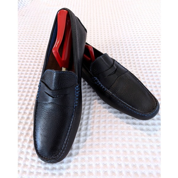 Donald J Pliner Vinco3 Pebbled Leather Penny Loafer Driver 9.5 Blue Stitching main image 7
